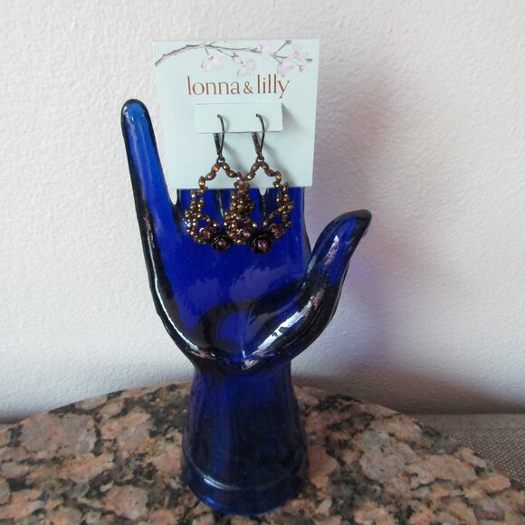 Lonna & Lilly Brown Gold-Tone Flower Open Drop Earrings - Picture 3 of 6